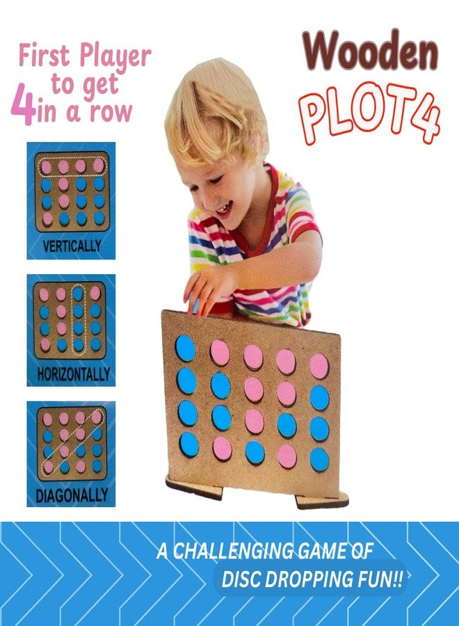 *MUKESH*- Wooden Strike 4, Plot 4, Classic Travel disc Dropping Game, 4 in a Row, Connect Game, Strategy Board Games, Toys for Kids and Adults, 2 Players, Ages 5+ Years, Multicolour (BIS Verified) - Image 3